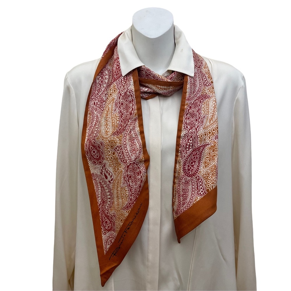 Roberto Fabbriziani  Vintage Designer  Paisley Scarf Orange Red